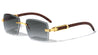 Rimless Diamond Edge Cut Lens Wood Temple Rectangle Wholesale Sunglasses