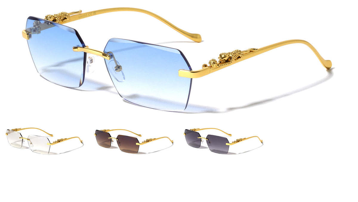 Jaguar Hinge Diamond Edge Cut Rimless Geometric Wholesale Sunglasses