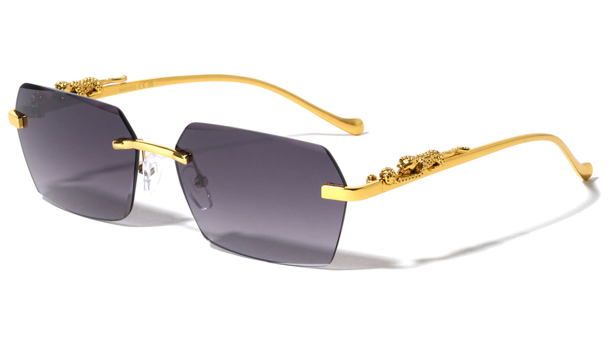 Jaguar Hinge Diamond Edge Cut Rimless Geometric Wholesale Sunglasses