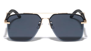 Rimless Diamond Edge Cut Lens Wood Temple Squared Aviators Wholesale Sunglasses