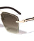 Rimless Diamond Edge Cut Lens Wood Temple Squared Aviators Wholesale Sunglasses