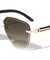 Rimless Diamond Edge Cut Lens Wood Temple Aviators Wholesale Sunglasses