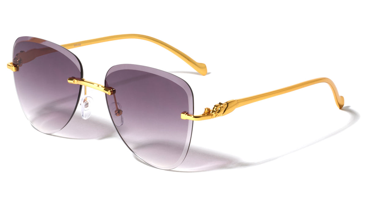 Rimless Diamond Edge Cut Lens Jaguar Hinge Aviators Wholesale Sunglasses