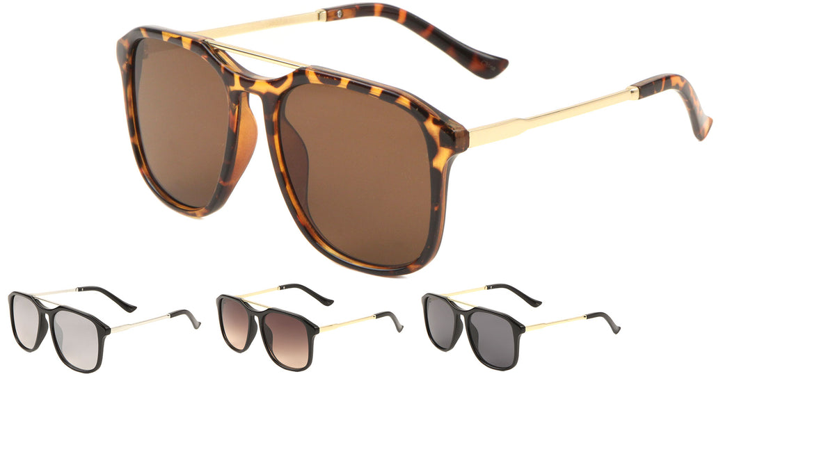 Plastic Fashion Aviators Metal Brow Bar Sunglasses Wholesale