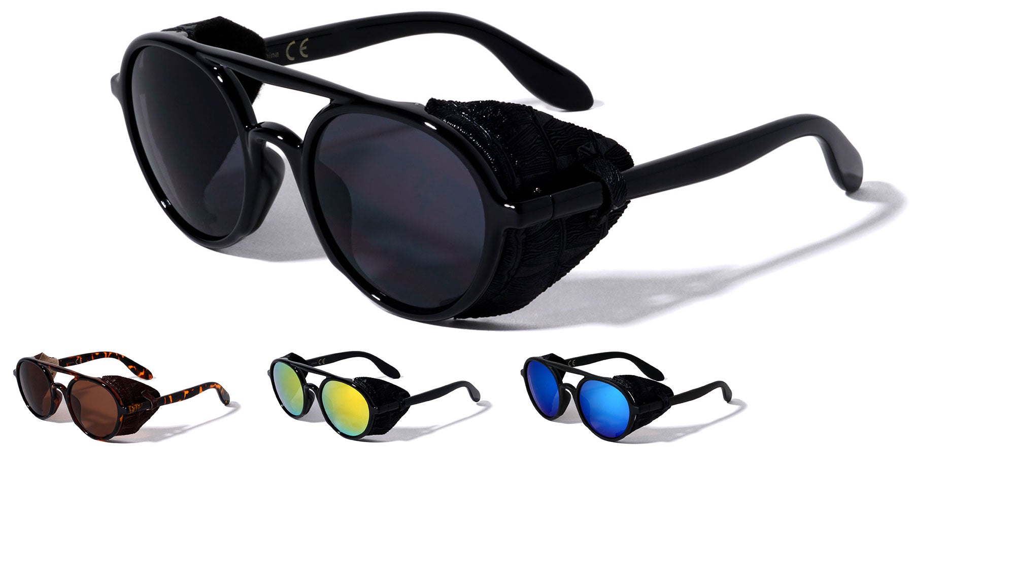 Keithion Retro Round Punk Steampunk Sunglasses For Men Leather Side Shield  Male Sun Glasses Uv400 Eyewear Red - Sunglasses - AliExpress
