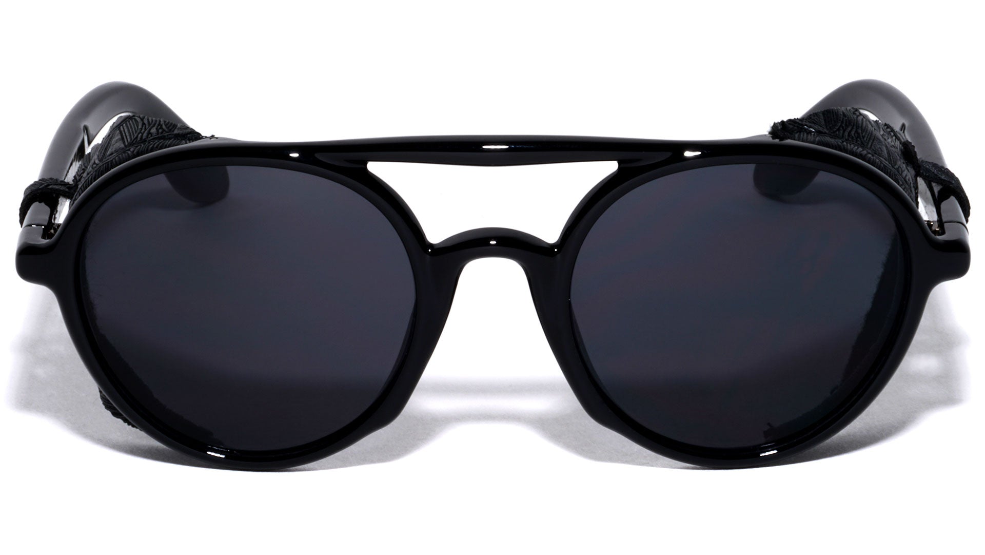 Vintage Round Sunglasses Men Women Leather Shield Sun Glasses Twin Bridge  Design | eBay