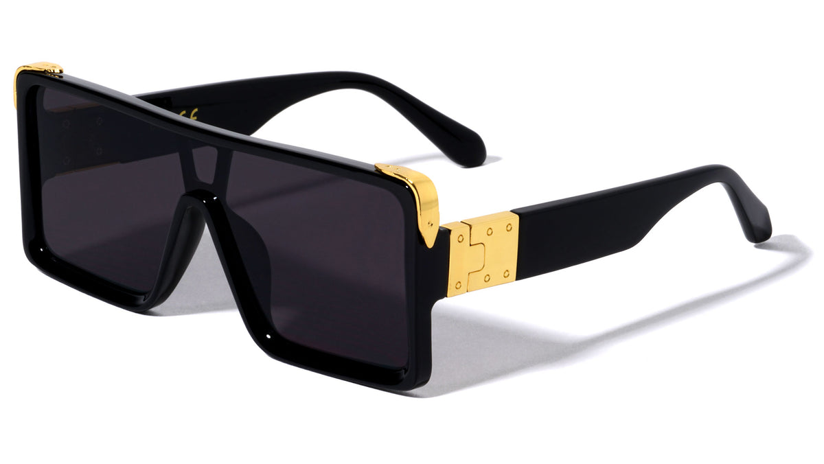 Flat Top Gold Hinge One Piece Shield Rectangle Wholesale Sunglasses