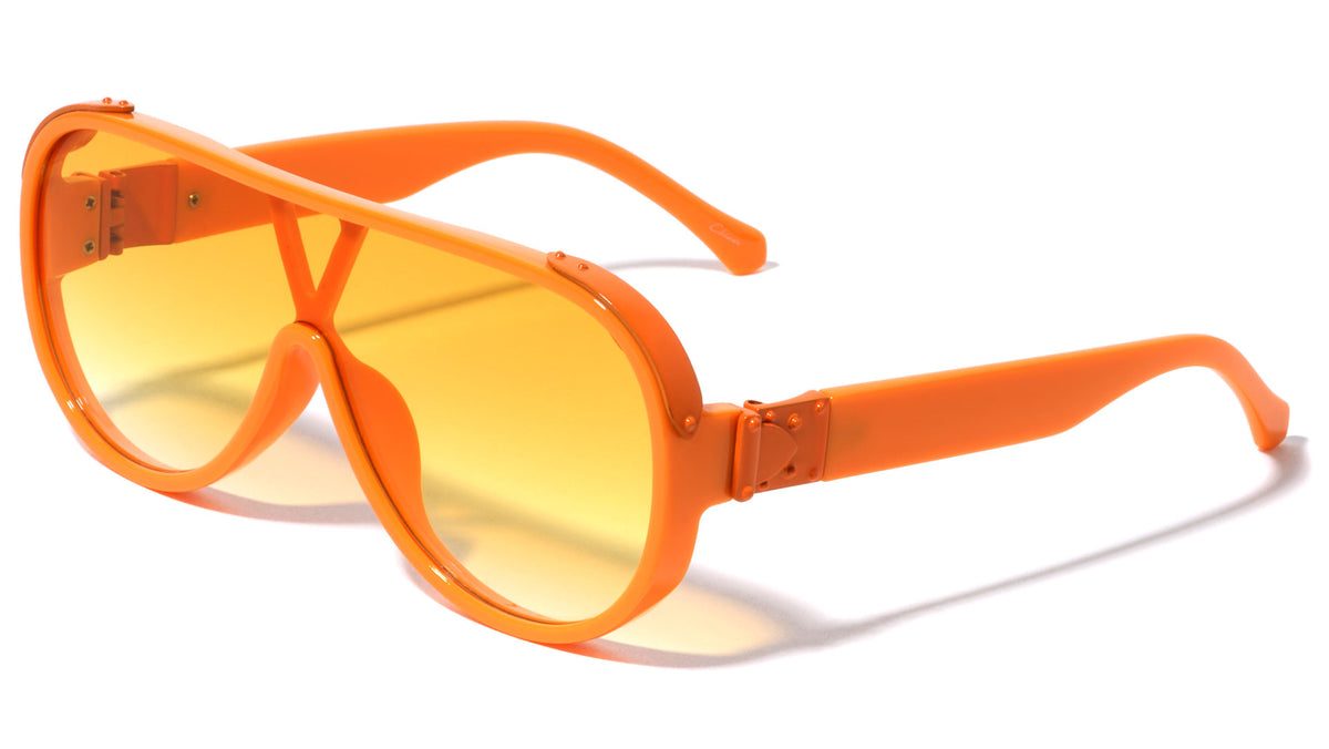 Color Lens Flat Top Round One Piece Shield Wholesale Sunglasses