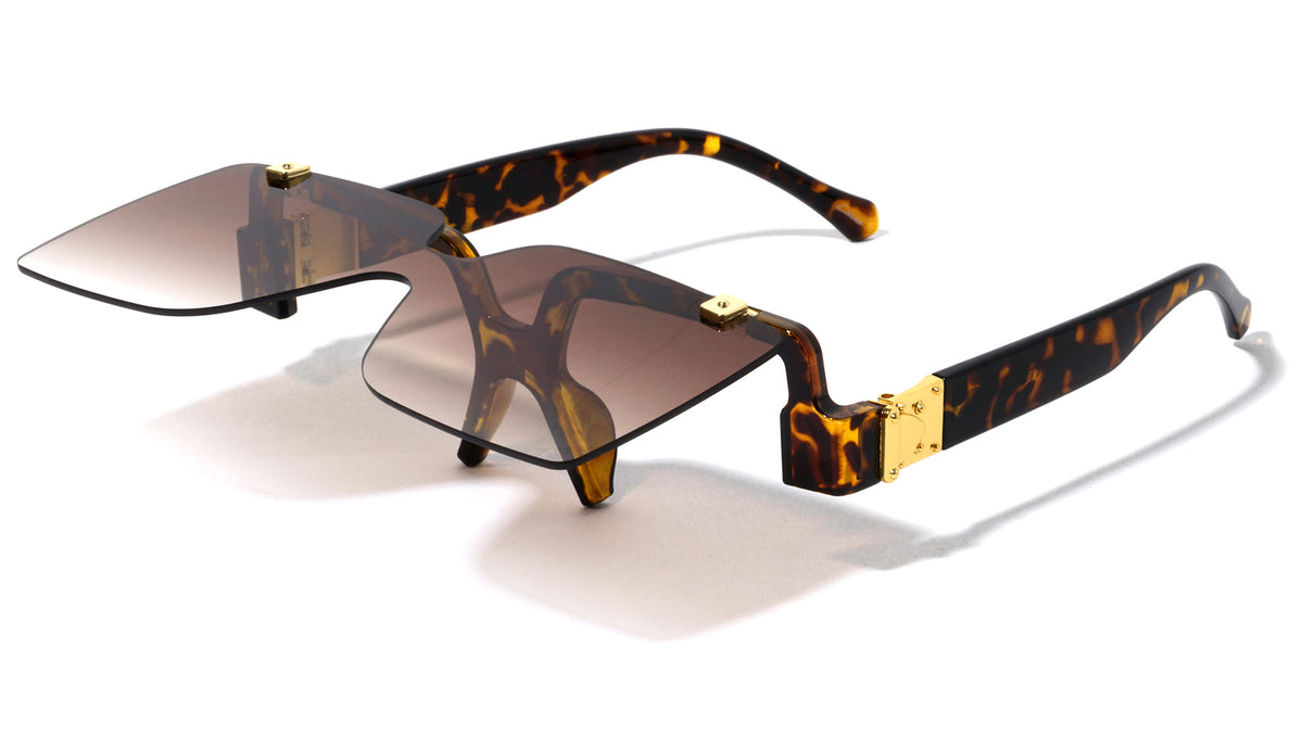 Rimless Flip-up Butterfly Shield Fashion Wholesale Sunglasses