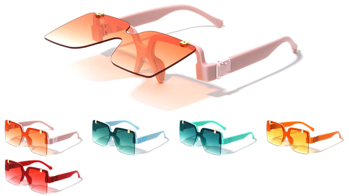 Rimless Flip-up Color Butterfly Shield Fashion Wholesale Sunglasses