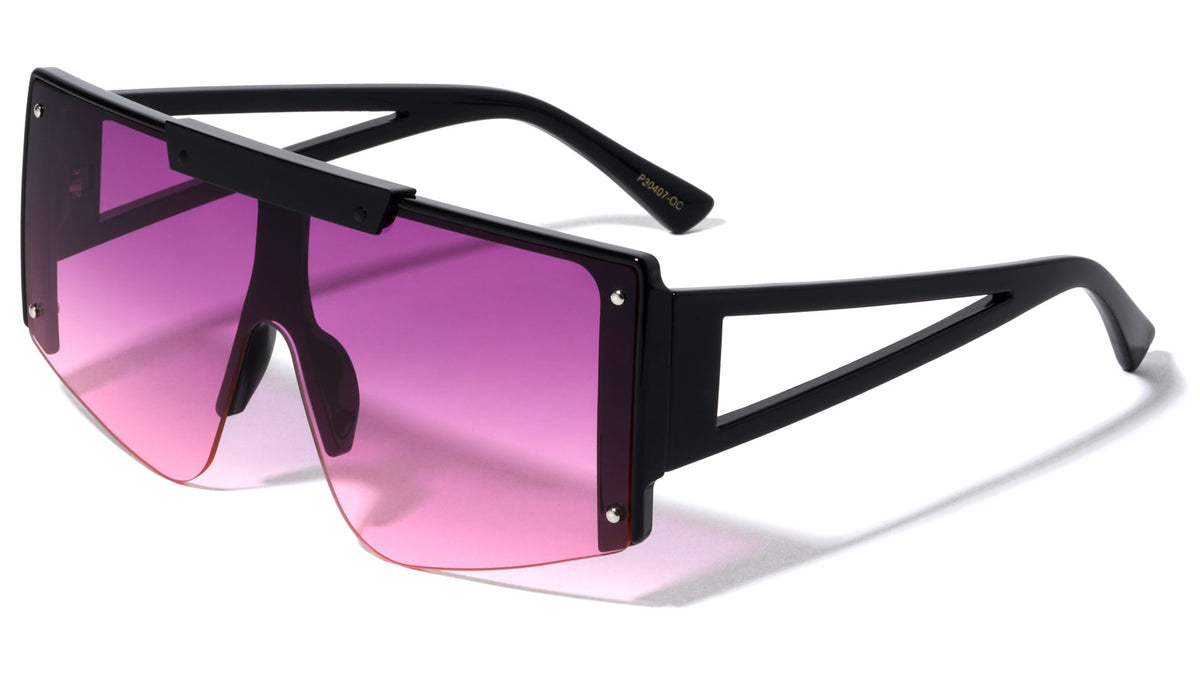 Oceanic Color Flat Top One Piece Shield Wholesale Sunglasses