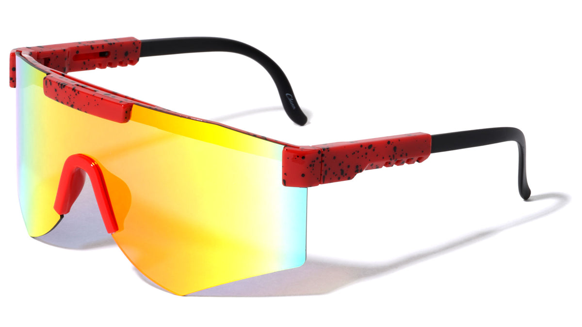 Ink Splatter Rimless One Piece Shield Lens Wholesale Sunglasses
