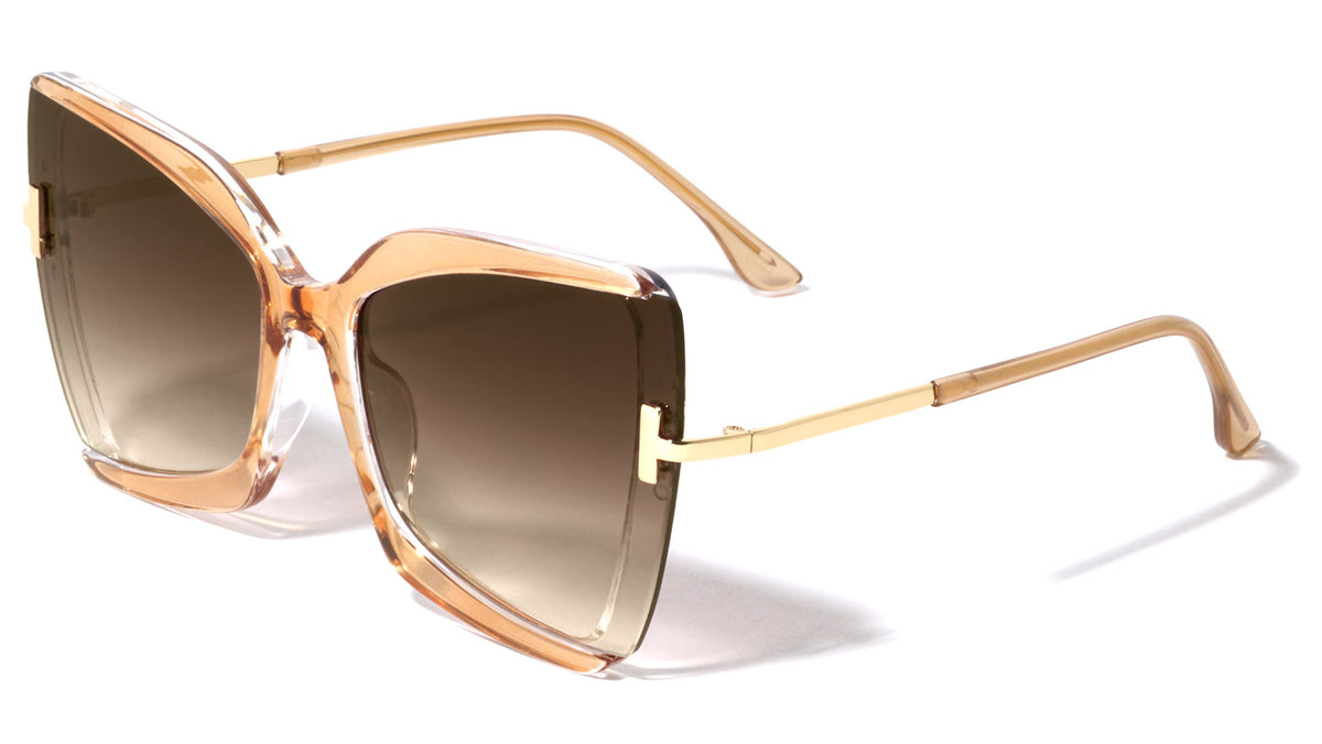 Semi-Rimless Retro Geometric Cat Eye Fashion Wholesale Sunglasses