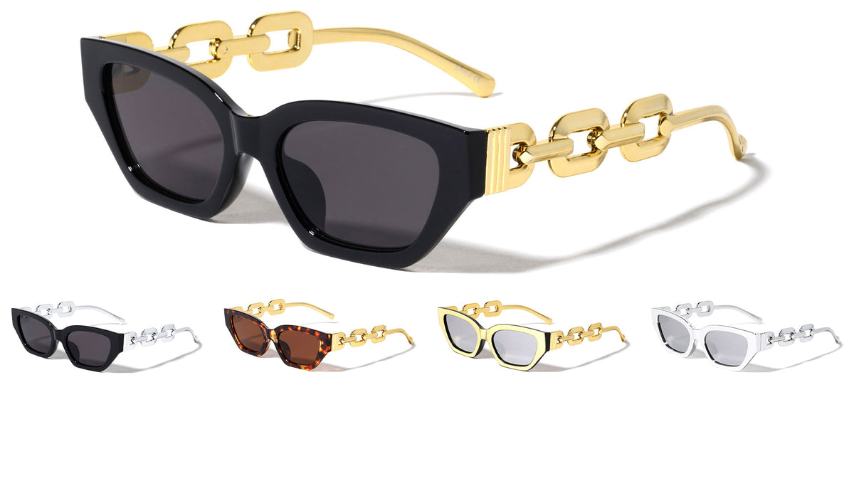 Large Chain Temple Angular Cat Eye Wholesale Sunglasses