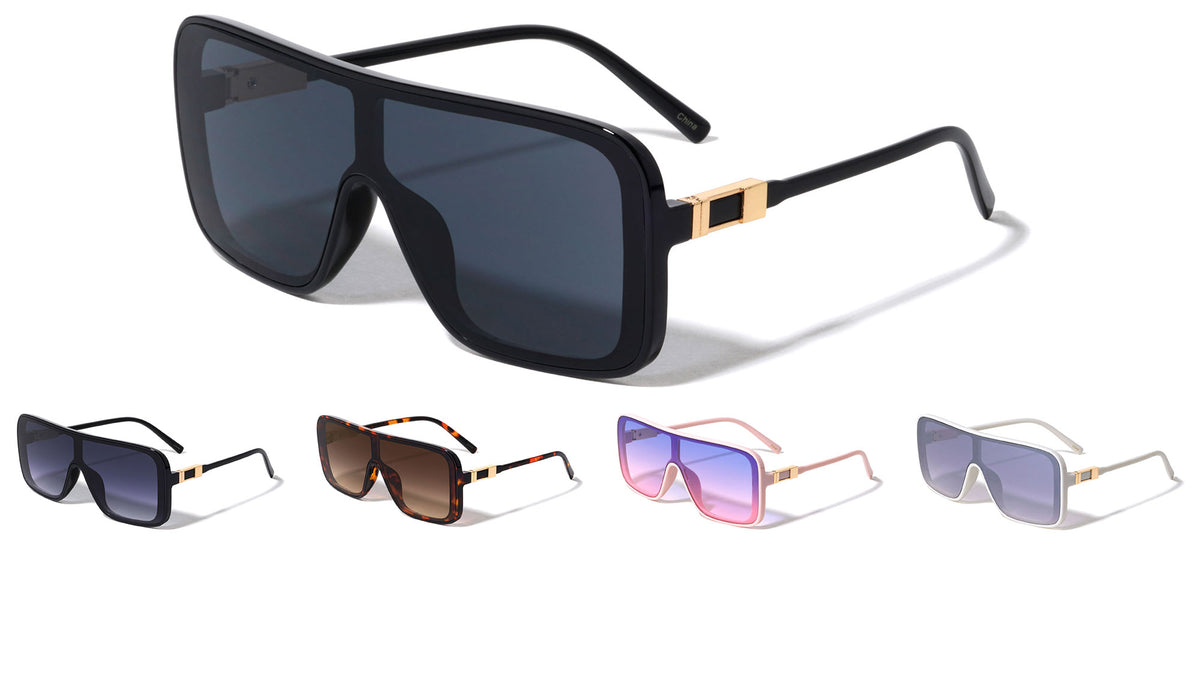 Flat Top Shield Tappered Temple Wholesale Sunglasses