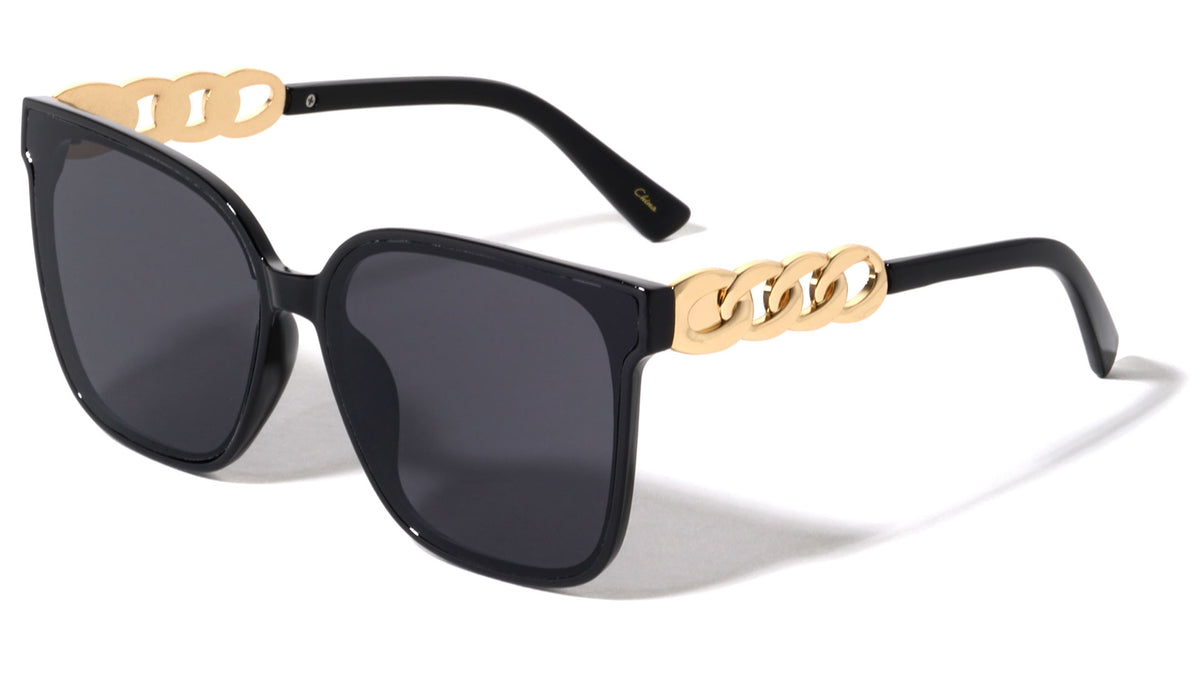 Retro Horned Chain Temple Wholesale Sunglasses
