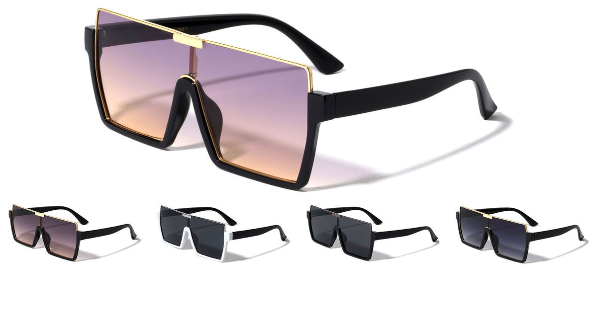 Flat Top One Piece Shield Rectangle Wholesale Sunglasses