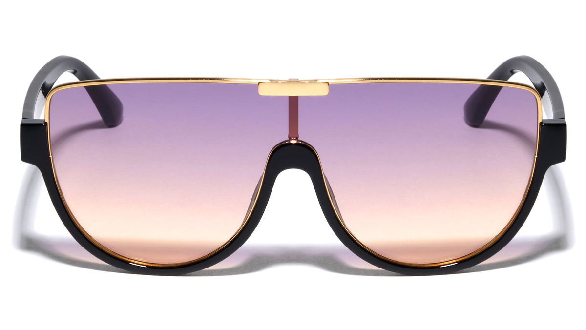 Flat Top One Piece Shield Rounded Wholesale Sunglasses