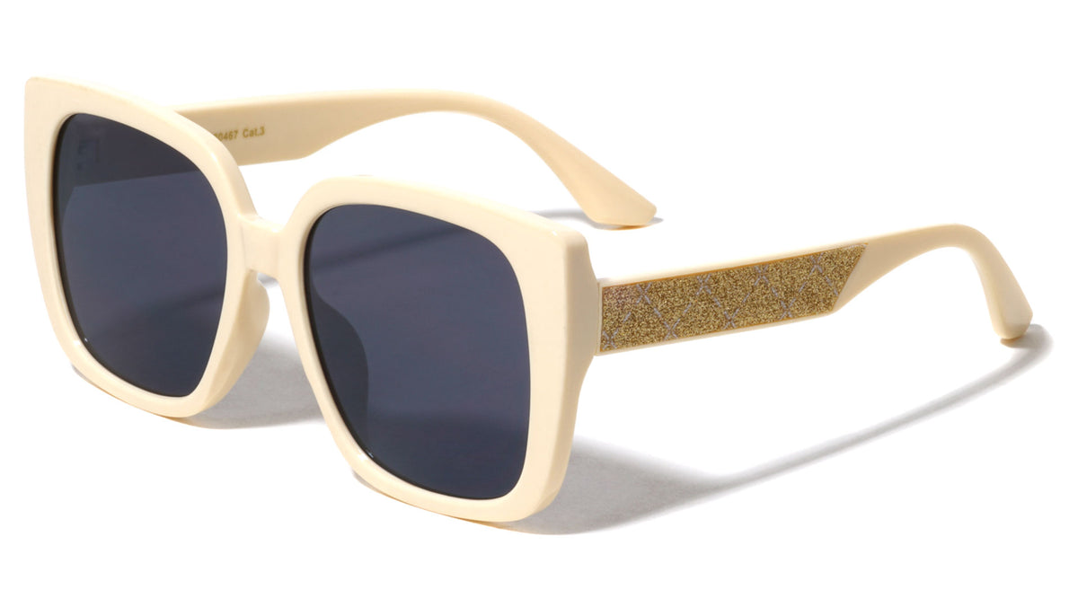 Temple Glitter Square Fashion Wholesale Sunglasses