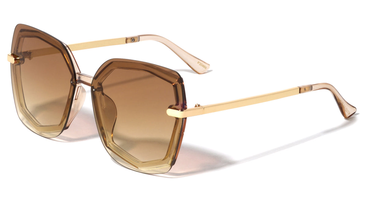 Rimless Geometric Outline Frame Wholesale Sunglasses