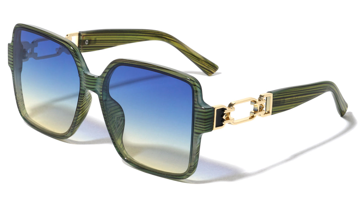 Oversized Chain Temple Hinge Square Wholesale Sunglasses