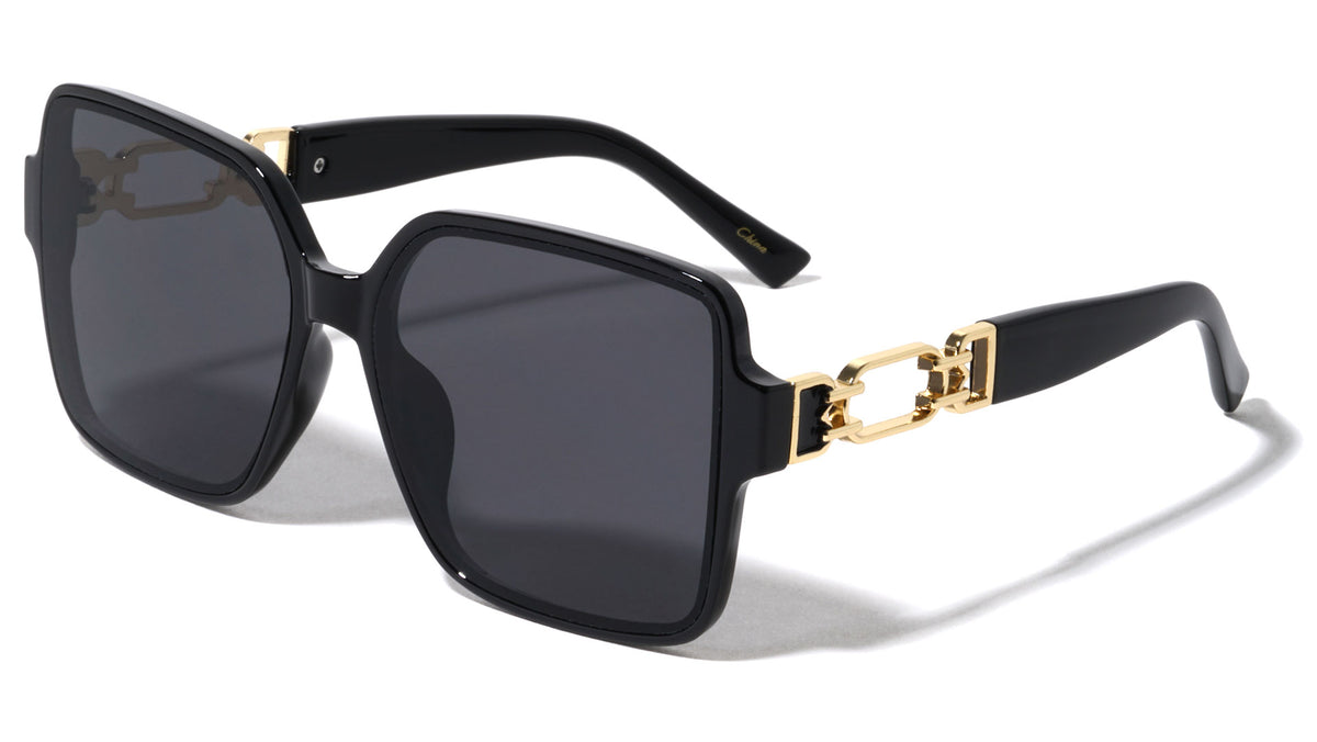 Oversized Chain Temple Hinge Square Wholesale Sunglasses