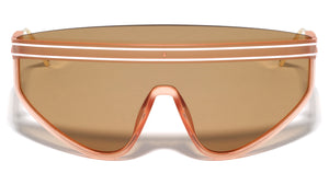 Two Stripe Rimless Top Frame One Piece Shield Wholesale Sunglasses