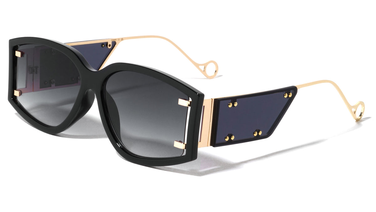 Side Temple Studded Lens Shield Wide Butterfly Wholesale Sunglasses
