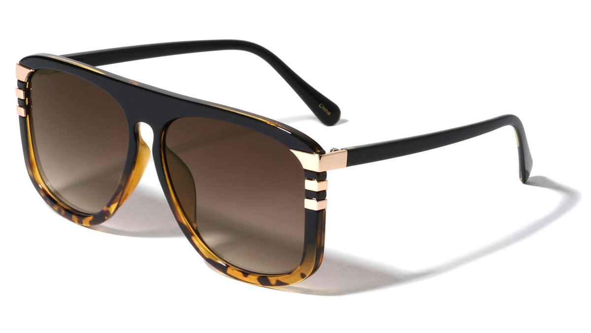 Three Gold Bar Flat Top Fashion Aviators Wholesale Sunglasses