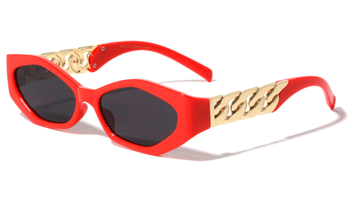 Thick Chain Temple Retro Geometric Oval Wholesale Sunglasses
