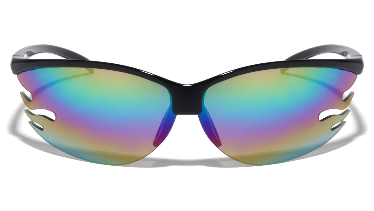 Semi Rimless Wrap Around Fire Shape Wholesale Sunglasses