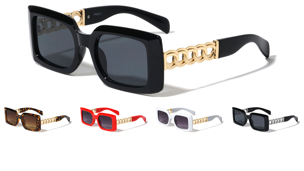 Chain Temple Fashion Rectangle Wholesale Sunglasses