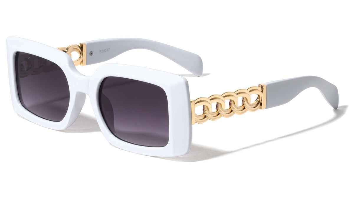 Chain Temple Fashion Rectangle Wholesale Sunglasses