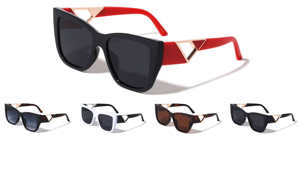 Color Triangle Temple Cutout Cat Eye Wholesale Sunglasses