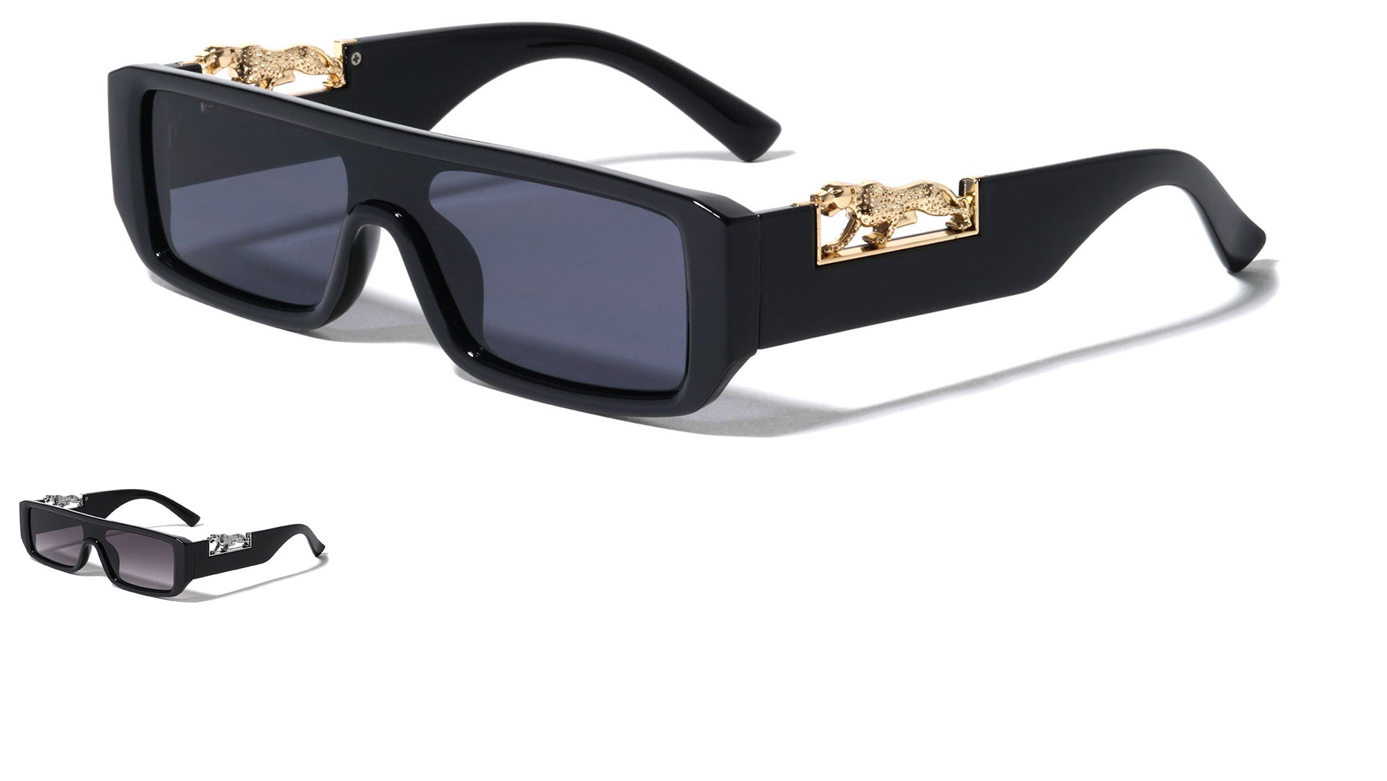 Jaguar Temple Ornament One Piece Shield Wide Rectangle Wholesale Sunglasses