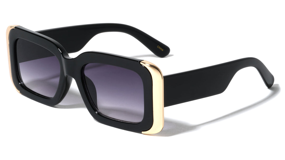 Side Gold Shields Wide Rectangle Wholesale Sunglasses