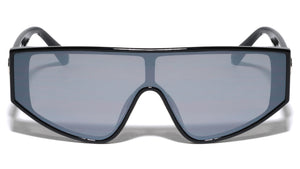 Oval Temple Cutout Flat Top One Piece Shield Wholesale Sunglasses