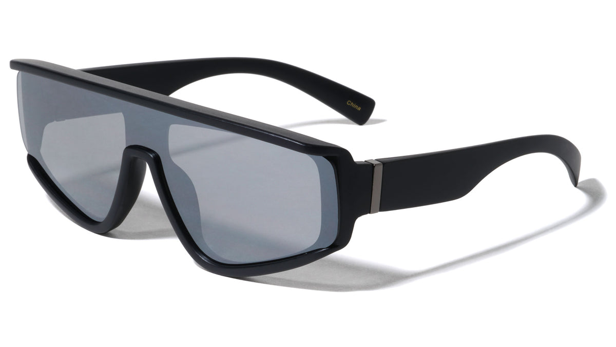 Flat Top One Piece Shield Lens Oval Wholesale Sunglasses