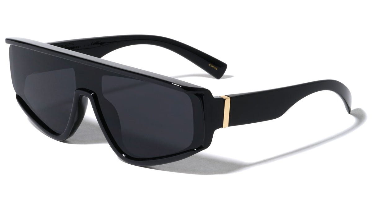 Flat Top One Piece Shield Lens Oval Wholesale Sunglasses