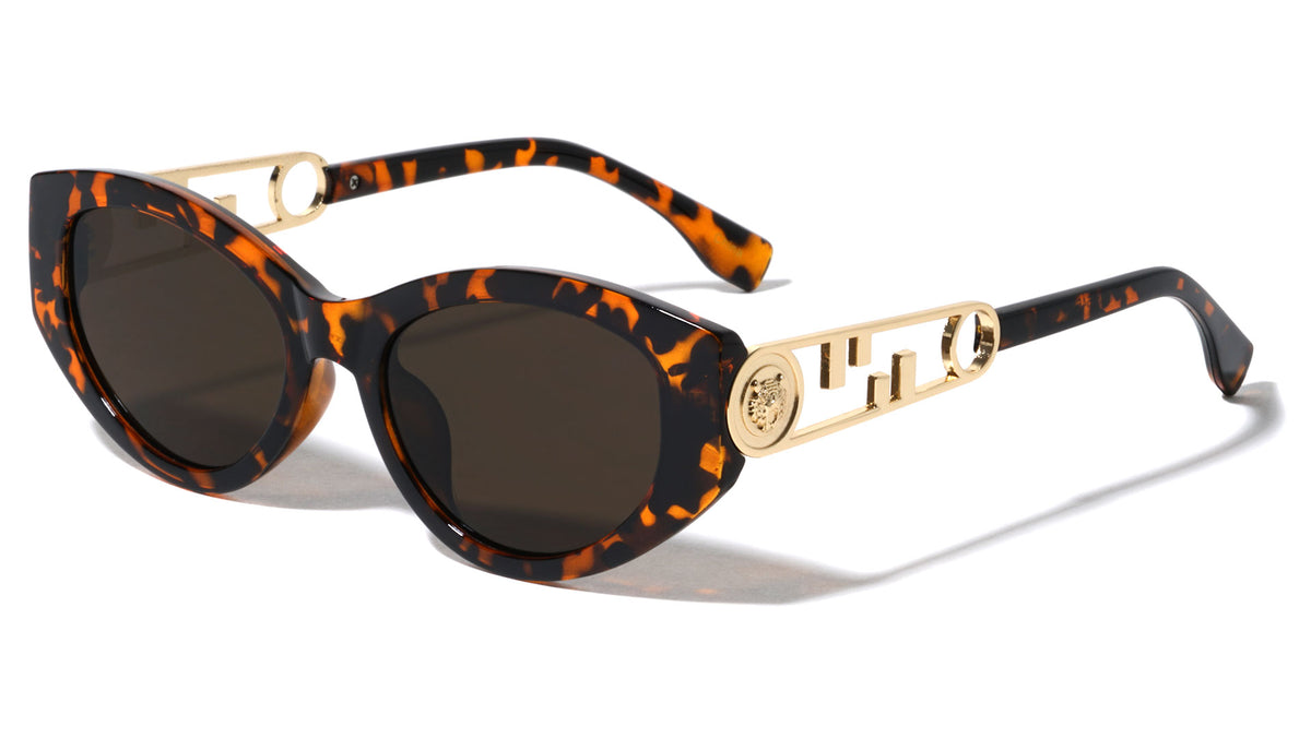 Hinge Temple Cutout Tiger Emblem Cat Eye Wholesale Sunglasses