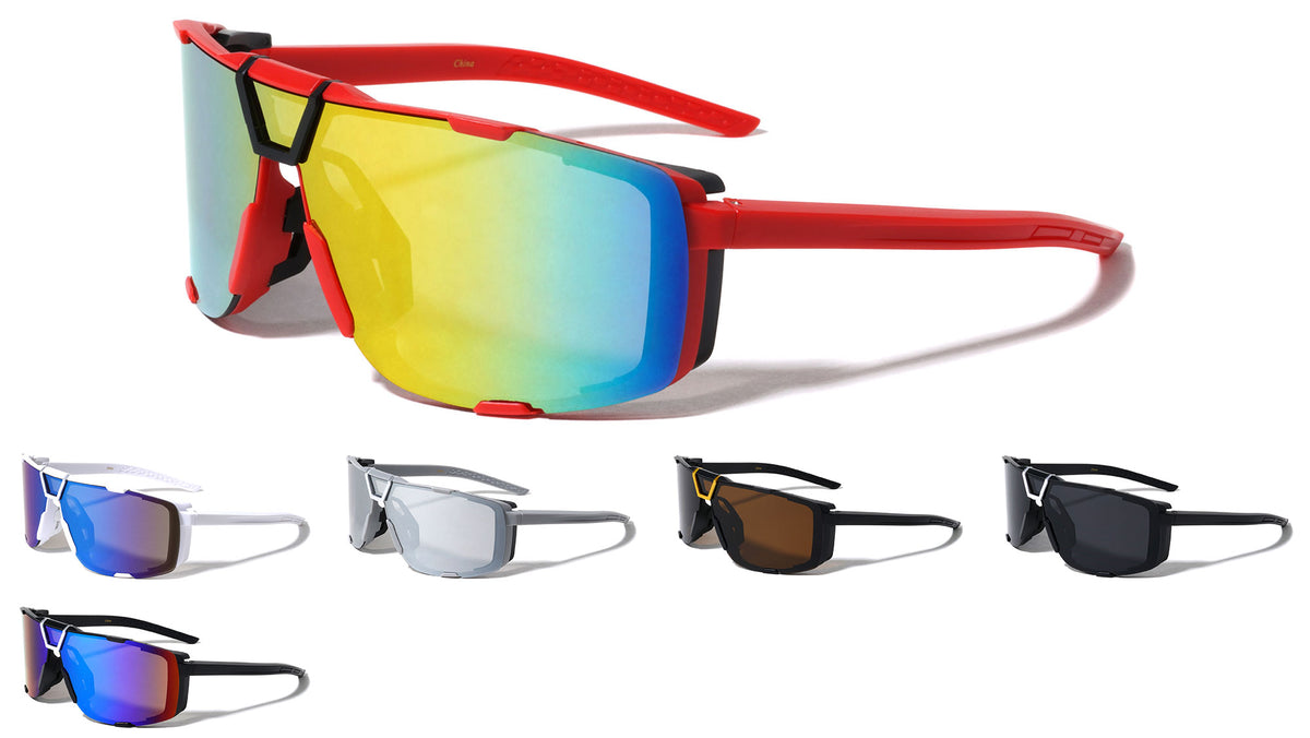 Color Mirror One Piece Shield Rectangle Sports Wholesale Sunglasses