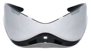 Silver Oversized Futuristic One Piece Shield Wrap Around Wholesale Sunglasses