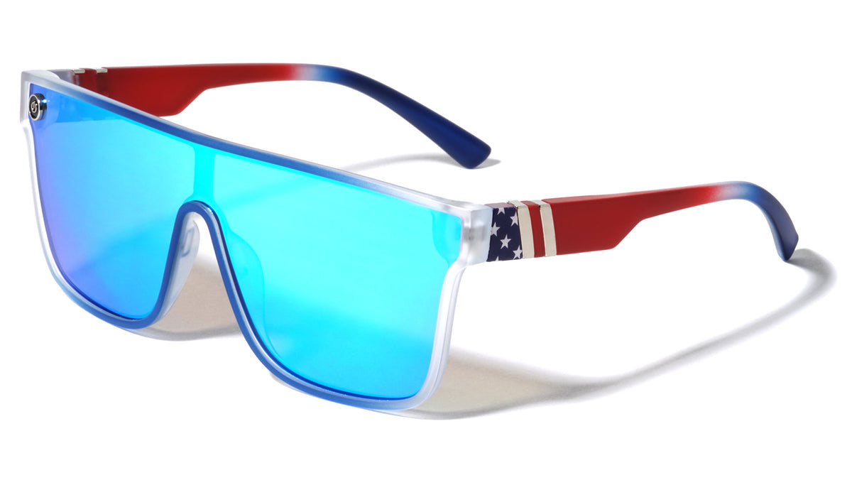 American Flag Temple Flat Top One Piece Shield Lens Wholesale Sunglasses
