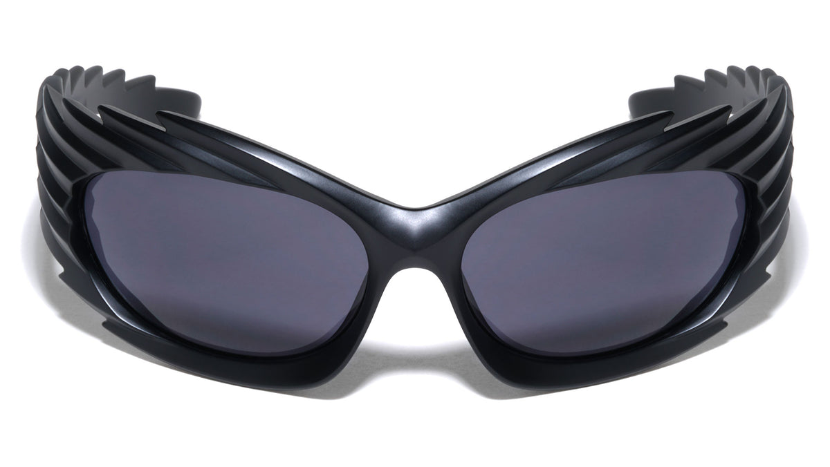 Blackout Spike Pattern Futuristic Oval Wholesale Sunglasses