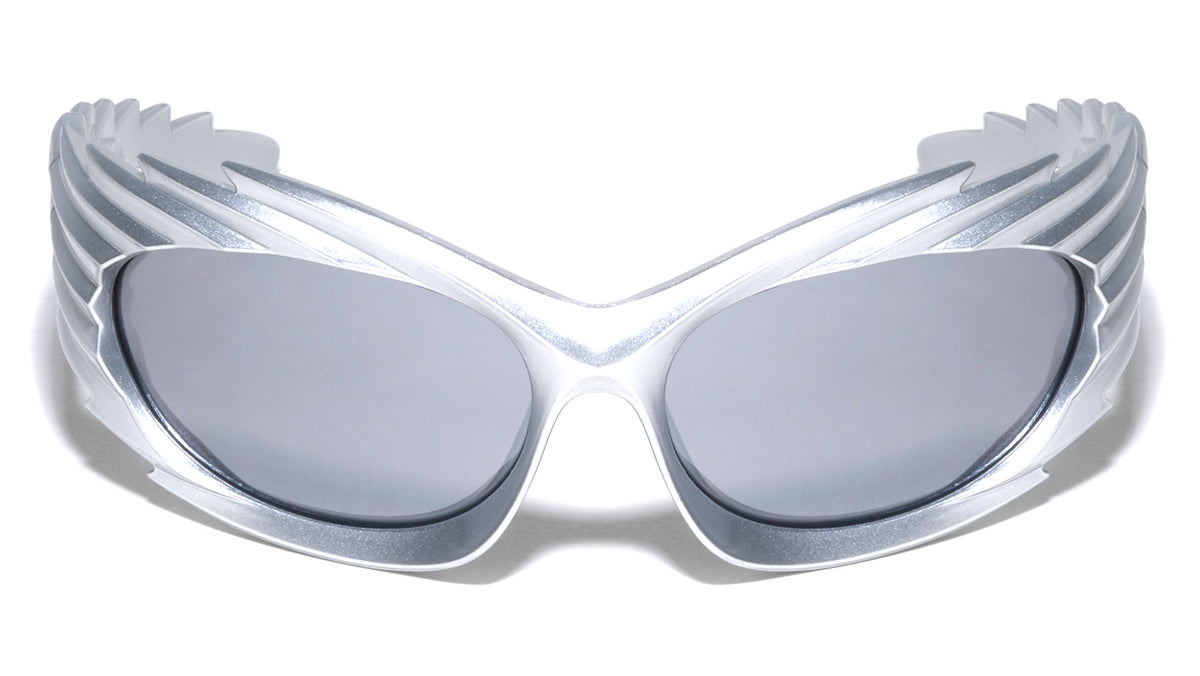 Silver Spike Pattern Futuristic Oval Wholesale Sunglasses