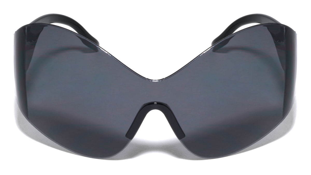 Rimless Oversized Futuristic One Piece Shield Lens Wrap Around Wholesale Sunglasses