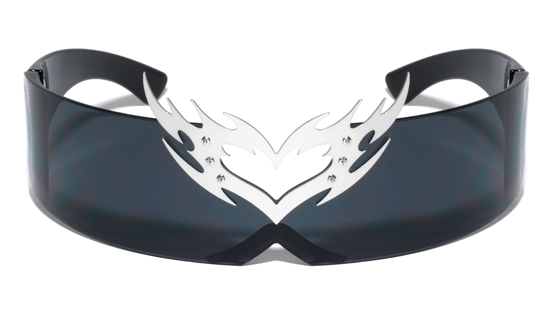 Fire Metal Cutout Accent Shield Cyclops Futuristic Wrap Around Wholesale Sunglasses