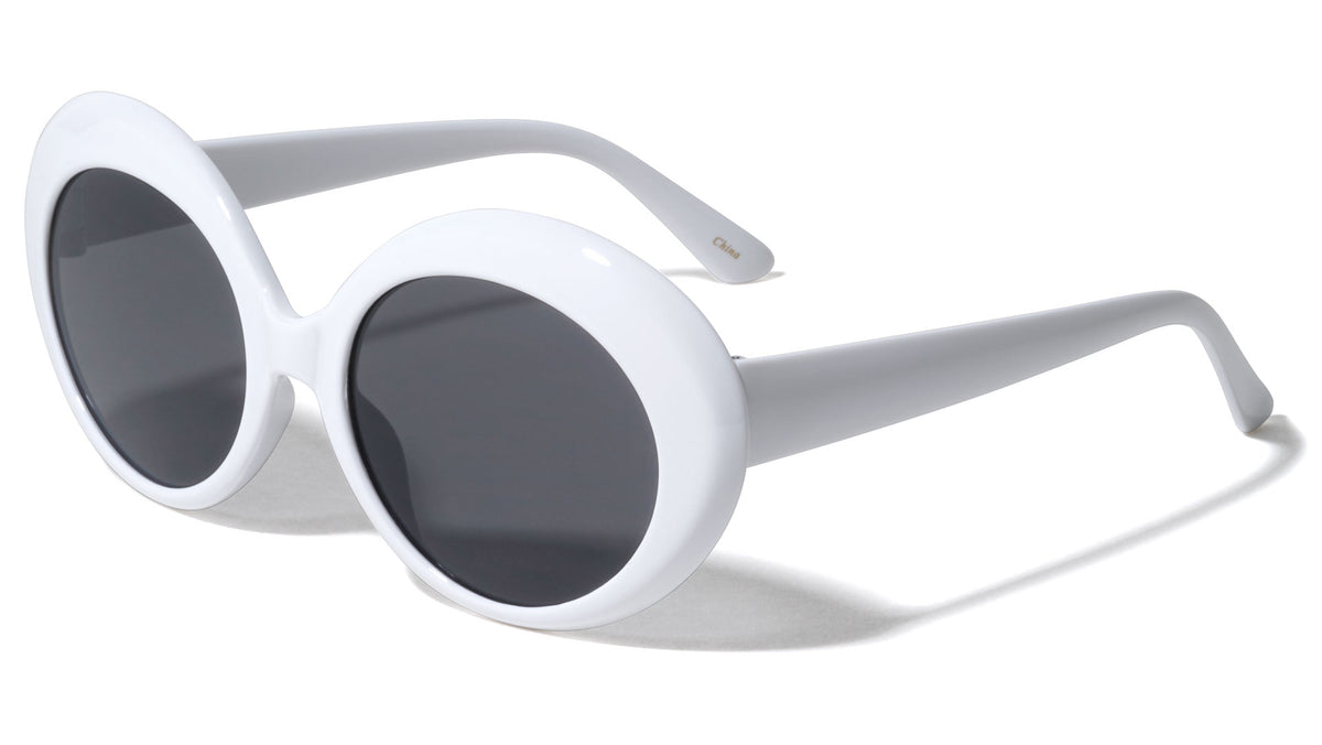 Retro Thick White Oval Fashion Sunglasses Wholesale