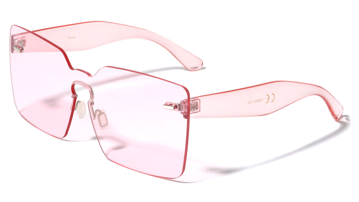 Rimless Squared One Piece Crystal Color Lens Wholesale Bulk Sunglasses