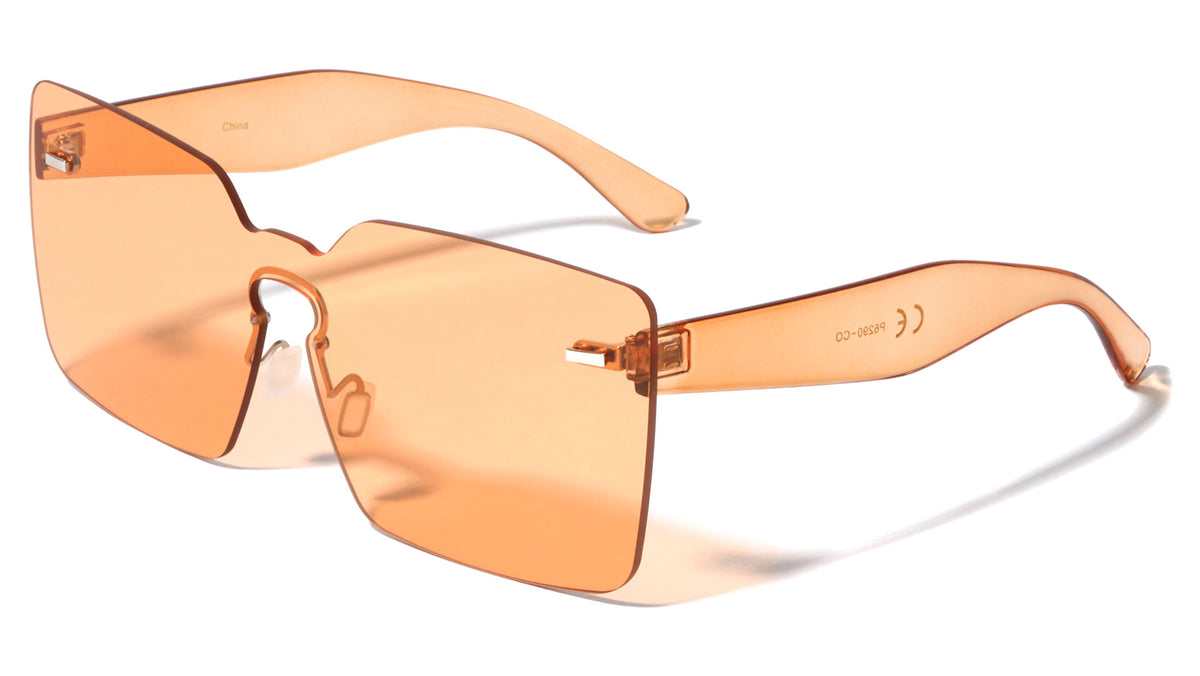 Rimless Squared One Piece Crystal Color Lens Wholesale Bulk Sunglasses